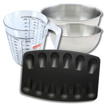 Set Pâtisserie Avec Moule À 12 Madeleines, 2 Bols À Mixer, Verre Mesureur Et Spatule Zenker