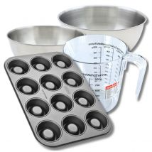 Set Pâtisserie Avec Moule À 12 Babas Au Rhum 38,5 X 26,5 Cm En Acier, 2 Bols À Mixer, Verre Mesureur Et Spatule Zenker