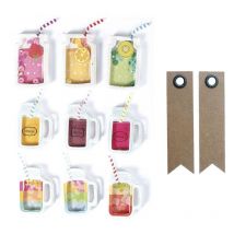 9 Stickers 3d Boissons Mason Jars 5 Cm + 20 Étiquettes Kraft Fanion - Graine Creative