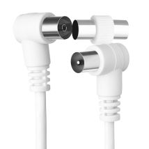 Force Power Câble Tv Coaxial 9.52mm Mâle Vers Femelle Coudé À 90° 2m Avec Adaptateur Blanc