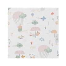 Tissu Coton Enfant Animaux Dans Montgolfière De 150 Cm De Largeur Gaelblanc/petale Vendu Par 50 Cm - Distrifil