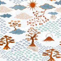 Tissu Coton Imprimé Japonais N°2 Sur Fond Blanc - Craftine