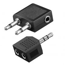 Akashi Kit Audio Avion Adaptateur Audio Jack 3.5mm Et Doubleur 3.5mm Noir