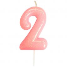Bougie Rose Glitter Chiffre 2 (7 Cm) - CREATIVE PARTY