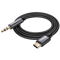 Swissten Câble Auxiliaire Audio Usb C Vers Jack 3.5 Mm Nylon Tressé 1.5m Noir