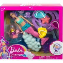 Coffret Dreamtopia Barbie Sirène Baby Sitter Avec Bébé Sirène + 3 Animaux Marins + Manège - Poupée Mannequin - Mattel - Hlc30 - Barbie
