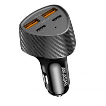 Akashi Chargeur Voiture Fast Charging 50w 2x Usb-c / 2x Usb Power Delivery Noir