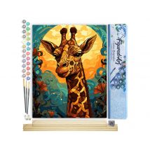 Peinture Par Numéro Figured'art - Girafe Art Déco - Kit De Loisir Créatif Diy Numéro D'Art Complet - 40x50cm Toile Roulée + Châssis En Bois À Monter