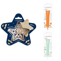 Kit Pour Biscuit En Relief Étoile + 2 Stylos Au Chocolat Orange Et Vert D'Eau - Scrapcooking