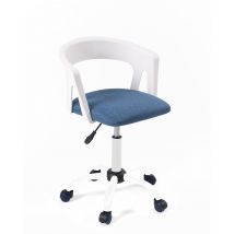 Chaise Bureau À Roulettes, Accoudoirs, Assise Rembourée, Hauteur Réglable, Pivotant, Pied Métal Aya (blanc-bleu) - Kayelles