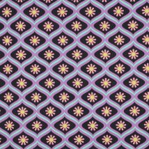 Tissu Coton Enduit Poppy Fleur Retro Mauve Sur Fond Noir - Au Mètre - Craftine