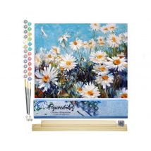 Peinture Par Numéro Figured'art - Champ De Marguerites Et Ciel Bleu - Kit De Loisir Créatif Diy Numéro D'Art Complet - 40x50cm Toile Roulée + Châssis