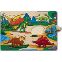 Puzzle En Bois Les Dinosaures - 6 Pieces - Eichhorn - Puzzle A Encastrer - Puzzle Avec Boutons - Eichhorn