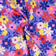 Tissu Coton Enduit Poppy Fleurs Rouges Et Jaunes Sur Fond Bleu - Craftine