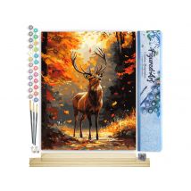 Peinture Par Numéro Figured'art - Cerf Majestueux En Automne - Kit De Loisir Créatif Diy Numéro D'Art Complet - 40x50cm Toile Roulée + Châssis En Bois