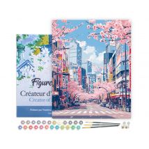 Peinture Par Numéro Figured'art Avec Cadre - Fleurs De Cerisier De Tokyo - Kit De Loisir Créatif Diy Numéro D'Art Complet - 40x50cm Toile Tendue Sur