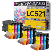 Lc521 - Pack 12 Cartouches Brother Lc-521 Compatibles Dcp-j1260w Mfc-j5340dw - 123consommables
