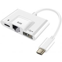 Adaptateur Usb-c Vers Ethernet / Usb / Usb-c Compact Plug And Play Blanc - Avizar