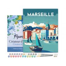 Peinture Par Numéro Figured'art Avec Cadre Affiche Vintage Marseille - Activité Manuelle Kit De Loisir Créatif Diy Numéro D'Art Complet - 40x50cm