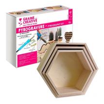 Coffret Pyrogravure + 3 Étagères Hexagonales Bois 30-40 Cm - Graine Creative