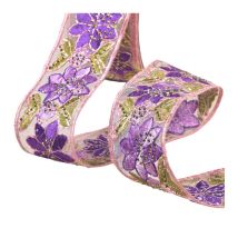 Bobine 10m Galon Brodé Fleurs 45mm Violet - MyMercerie