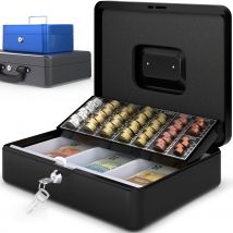 Caisse À Monnaie Acier - 3 Compartiments À Monnaie - Coffret Monnaie À 2 Clés, Monnayeur Et Poignée De Transport Robuste- Acropaq - Acropaq