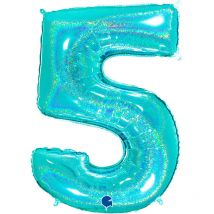 Ballon Géant Chiffre 5 Holographique Tiffany (102 Cm) - Grabo