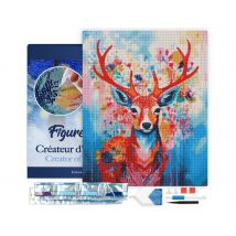 Diamond Painting Broderie Diamant Figured’art 40x50cm Toile Tendue Sur Châssis En Bois - Diamants Carrés - Cerf Coloré En Fleurs - Figured'Art