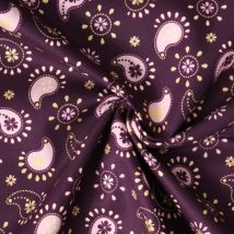 Tissu Popeline De Coton Lavande Safranelle Sur Fond Noir Profond - Au Mètre - Craftine