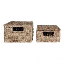2 Paniers Rectangulaires Avec Couvercle En Jonc De Mer - Youdoit