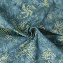 Tissu Coton Imprimé Batik Azural Sur Fond Bleu Gris - Au Mètre - Craftine
