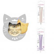 Kit Pour Biscuit En Relief Chat + 2 Stylos Au Chocolat Blanc Et Lilas - Scrapcooking