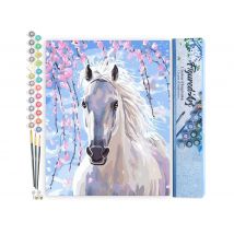 Peinture Par Numéro Figured'art - Cheval Et Fleurs Blanches - Kit De Loisir Créatif Diy Numéro D'Art Complet - 40x50cm Sans Châssis En Bois