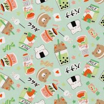 Tissu Coton Imprimé Arty Moumo Sushi Sur Fond Vert Menthe - Au Mètre - Craftine