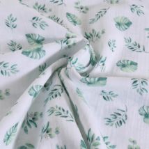 Tissu Double Gaze De Coton Feuilles D'Eucalyptus Vertes Sur Fond Blanc - Au Mètre - Craftine