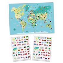 Carte Du Monde Pour Enfant Avec Stickers Drapeaux 66 X 44 Cm - Megacrea DIY