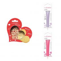 Kit Pour Biscuit En Relief Coeur + 2 Stylos Au Chocolat Lilas Et Fuchsia - Scrapcooking