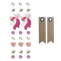 23 Stickers 3d Licorne + 20 Étiquettes Kraft Fanion - Graine Creative