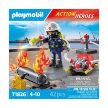 Playmobil Action Heroes 71826 Pompier Pompe À Eau & Réservoir Enflammé