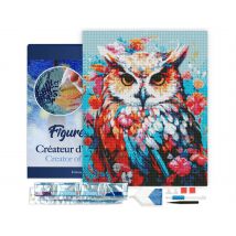 Diamond Painting Broderie Diamant Figured’art 40x50cm Toile Tendue Sur Châssis En Bois - Diamants Carrés - Hibou Coloré En Fleurs - Figured'Art