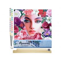 Peinture Par Numéro Figured'art - Visage Et Fleurs 2 - Kit De Loisir Créatif Diy Numéro D'Art Complet - 40x50cm Toile Roulée + Châssis En Bois À