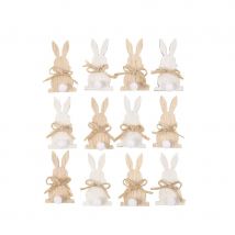 12 Confettis Lapinou En Bois Blanc Pompons Blancs Et Noeud Jute - Annikids