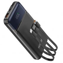 Max Excell Powerbank 10000mah Ports Usb Qc 3.0 Et Usb-c Pd Avec Câble Usb Usb-c Lightning Noir