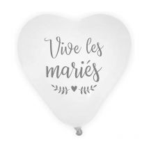 8 Ballons - Forme De Cœur - Blanc - Vive Les Mariés - Décoration - Mariage - A Gonfler - Sudio
