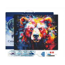 Diamond Painting Broderie Diamant Figured’art 40x50cm Toile Tendue Sur Châssis En Bois - Diamants Carrés - Ours Coloré Abstrait - Figured'Art