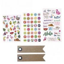 89 Stickers Colorés Tropical + 20 Étiquettes Kraft Fanion - Youdoit