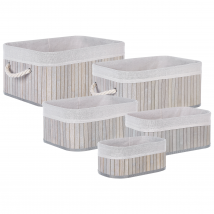Paniers Gris En Bambou Coton Et Viscose Bacs Rangement À Linge Rectangle À Anses Pratiques Pour Salle De Bains Lot De 5