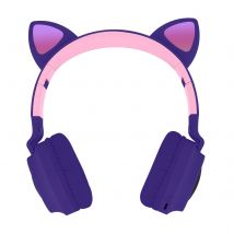 Casque Bluetooth Design Oreilles Chat Animation Lumineuse 12h - Violet Lavande - Avizar