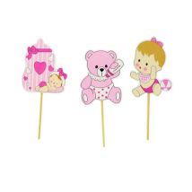 Cupcake Toppers Bébé Fille En Bois (x3) - Patisdecor