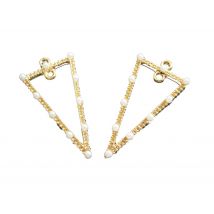 2 Pendentifs Géométriques Triangle Avec Perles Blanches - 36*18mm - Doré